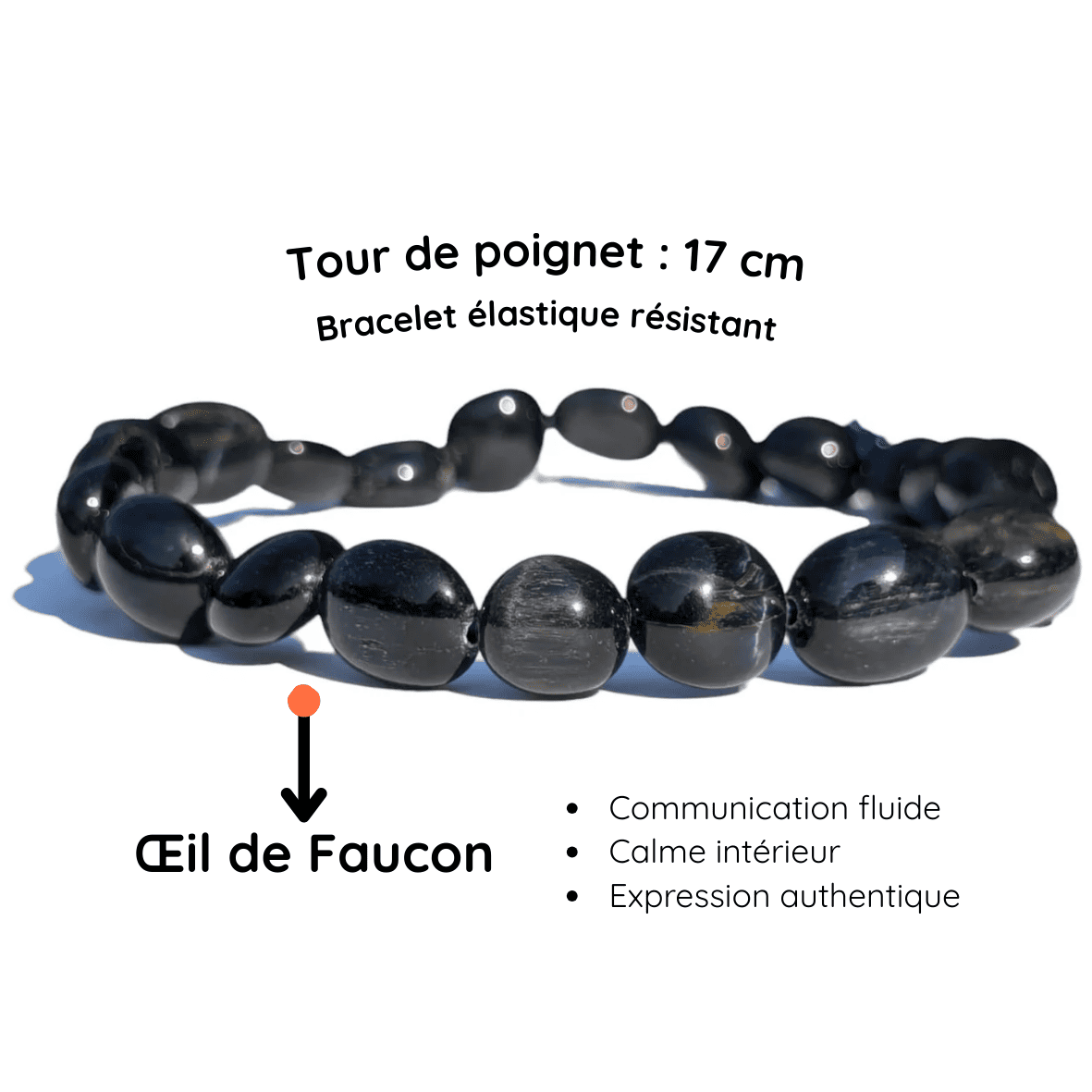 Fiche descriptive du Bracelet pierre roulée Oeil de Faucon
