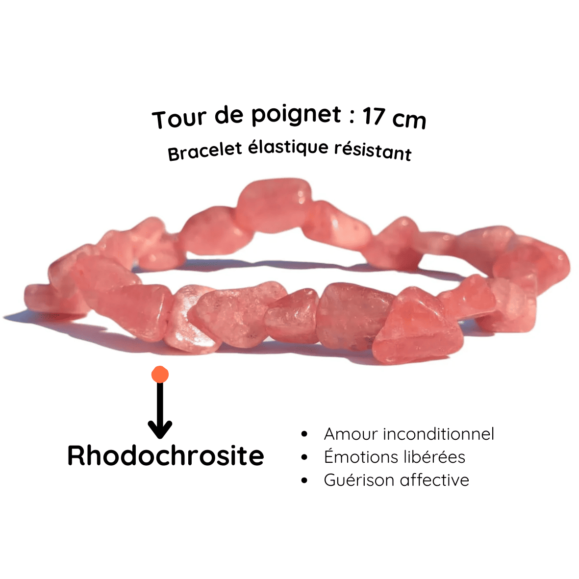 Fiche descriptive du Bracelet pierre roulée
Rhodochrosite