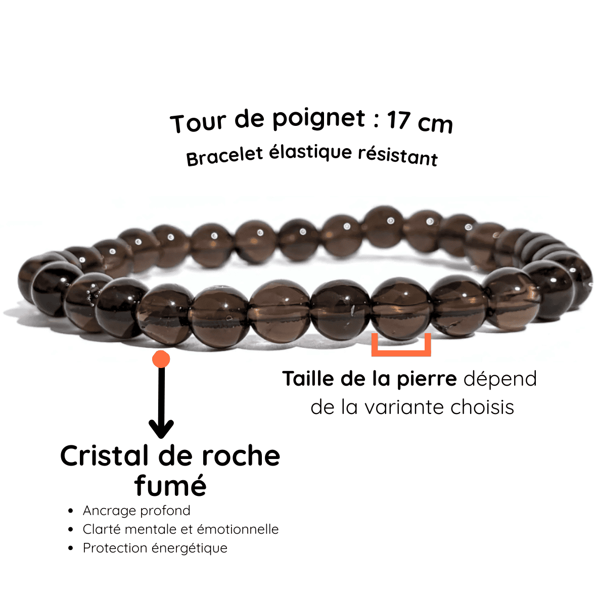 Fiche descriptive du bracelet  cristal de roche fumé