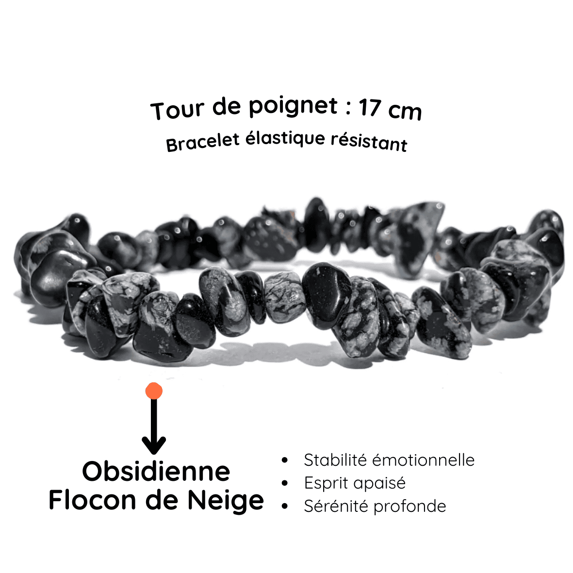 Fiche descriptive du Bracelet baroque pierre Obsidienne flocon de neige