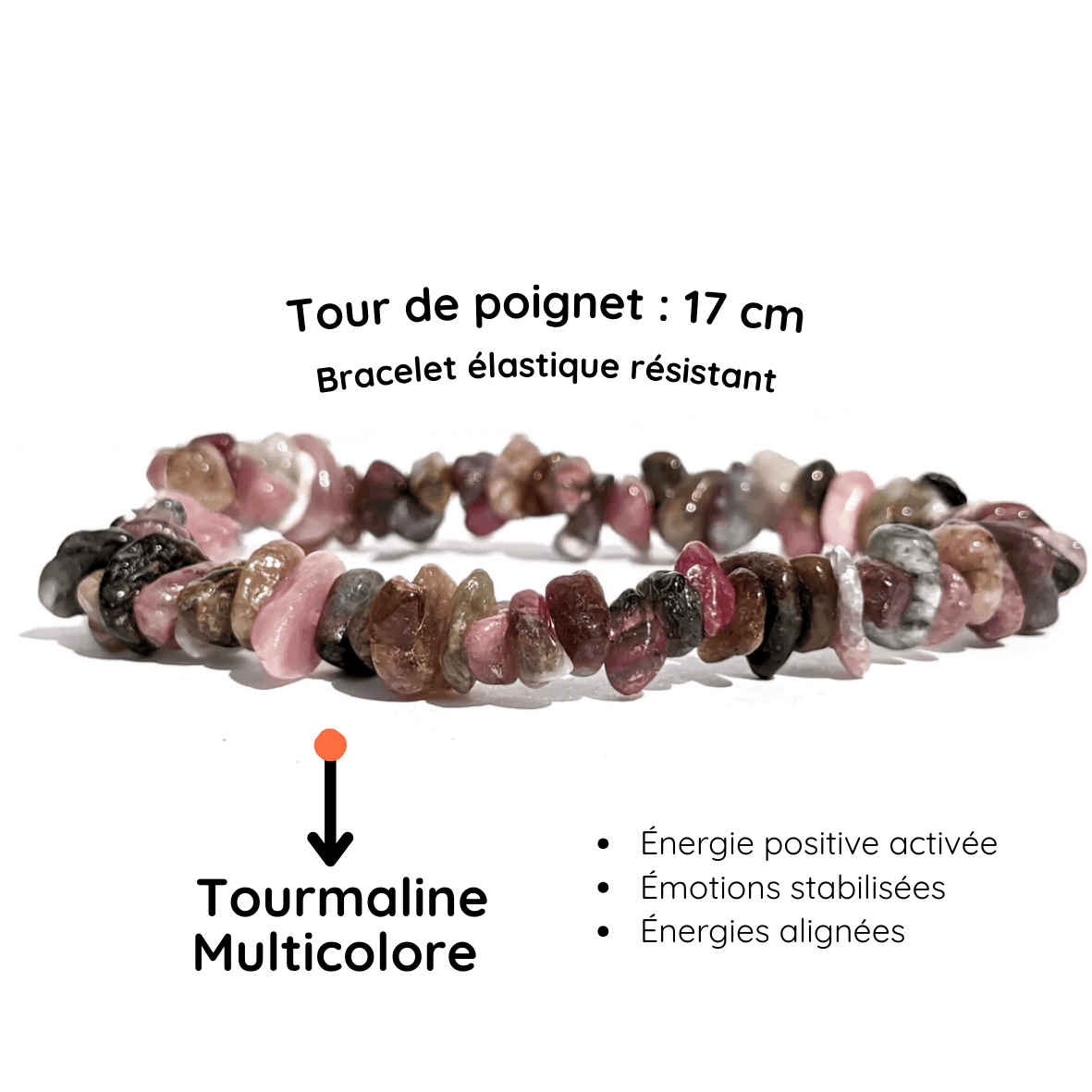Fiche descriptive bracelet baroque pierre Tourmaline Multicolore