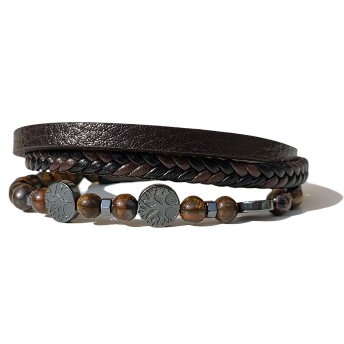 Bracelet Homme Cuir marron Œil de Tigre 