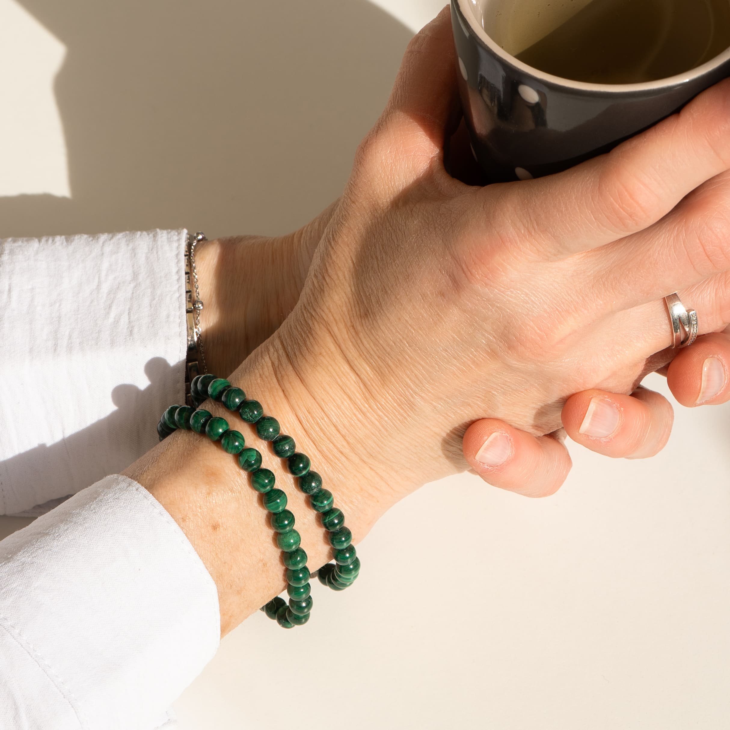 Bracelet porter malachite foncé perle