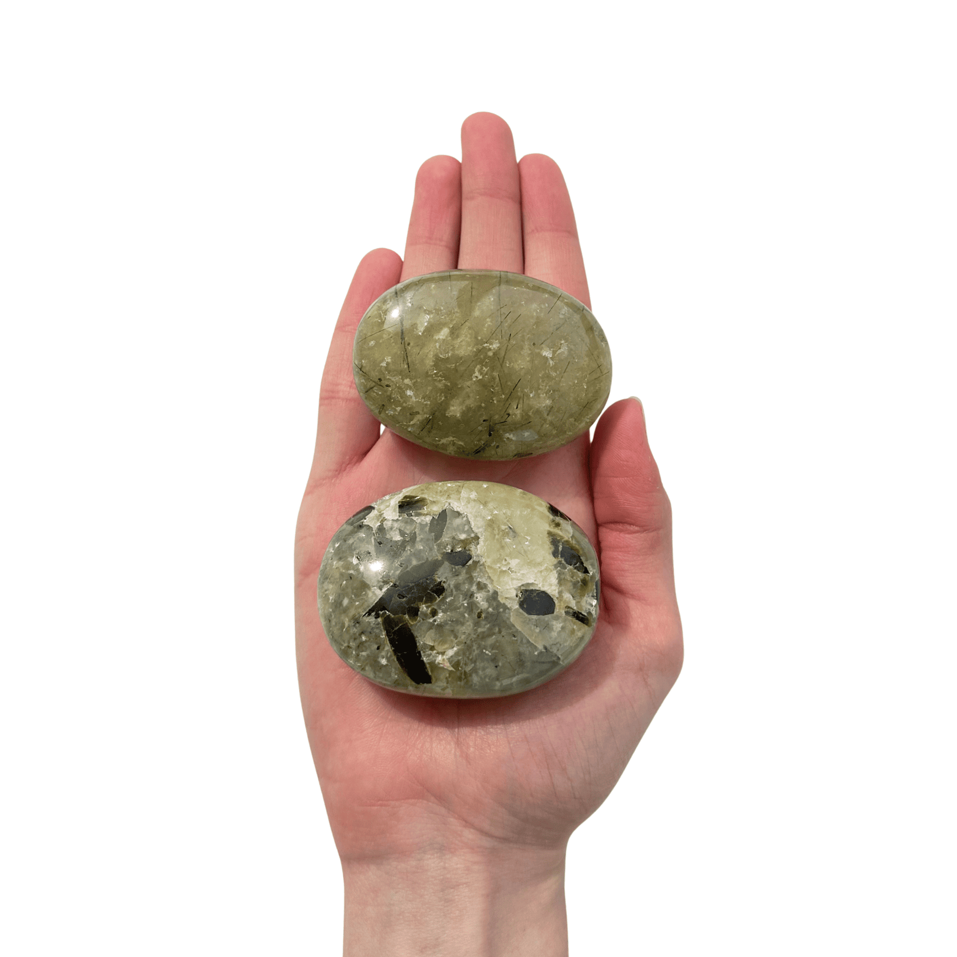 Galet Prehnite mains