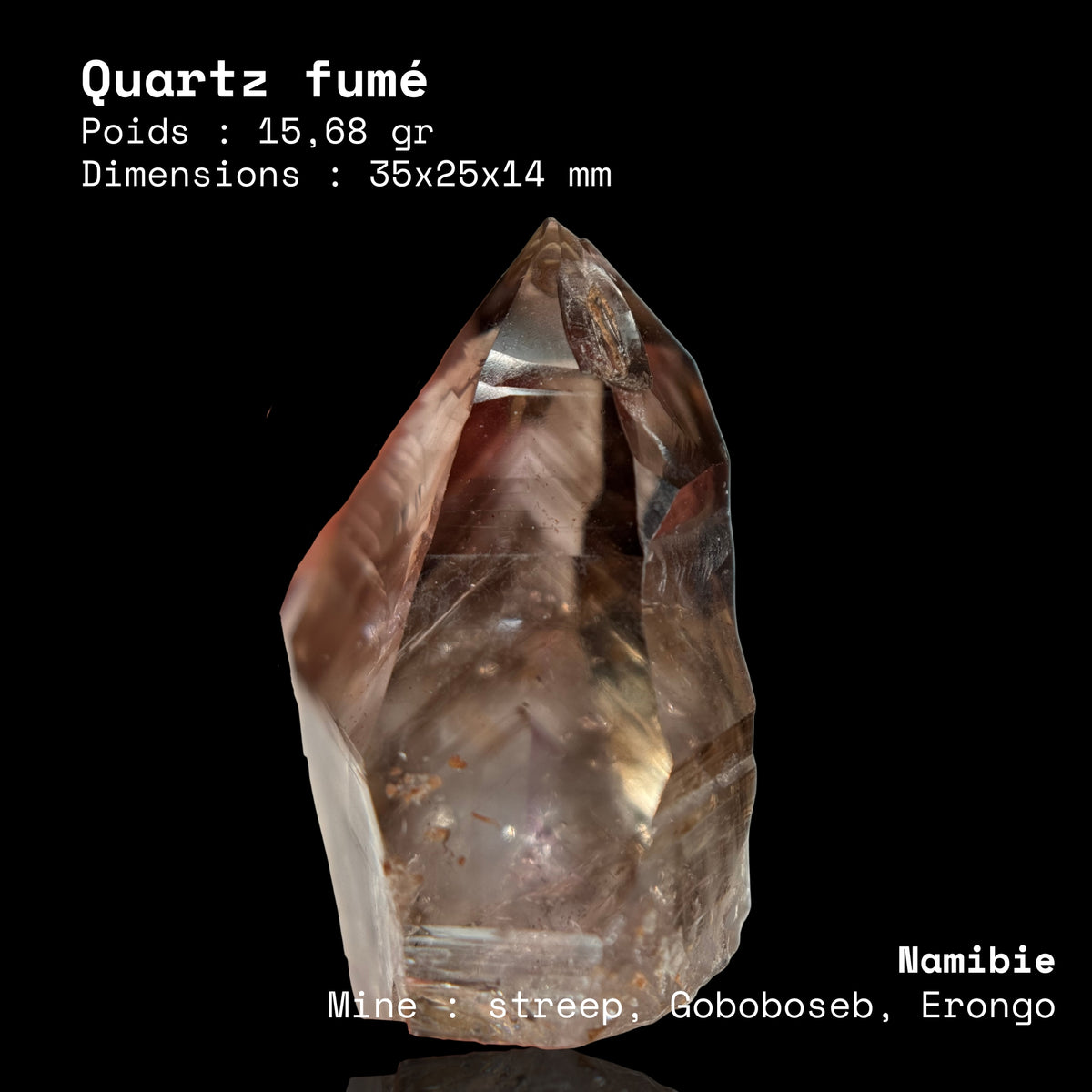Quartz fumé à fantômes 15,68 g (Streep, Goboboseb)