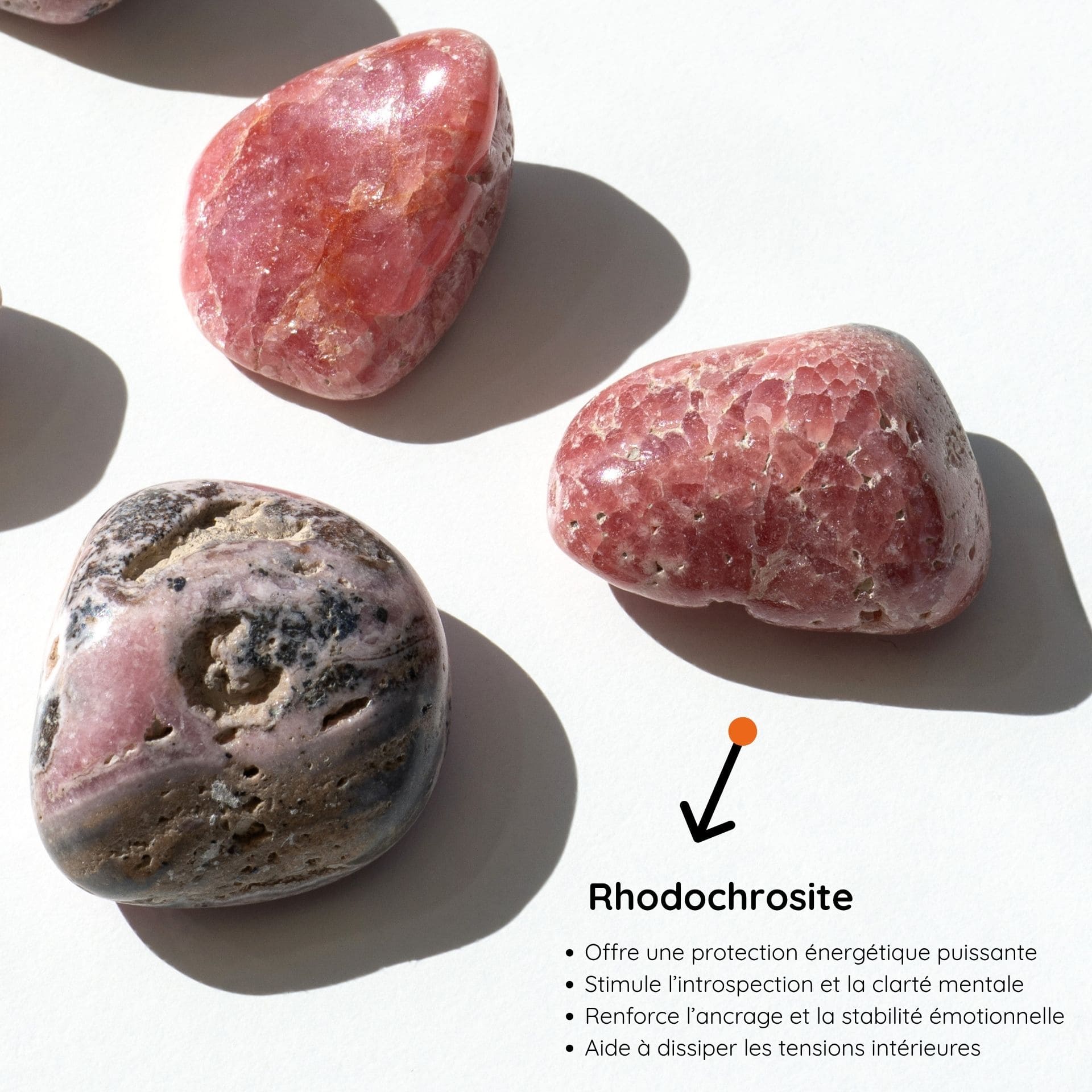 Rhodochrosite roulée vertus