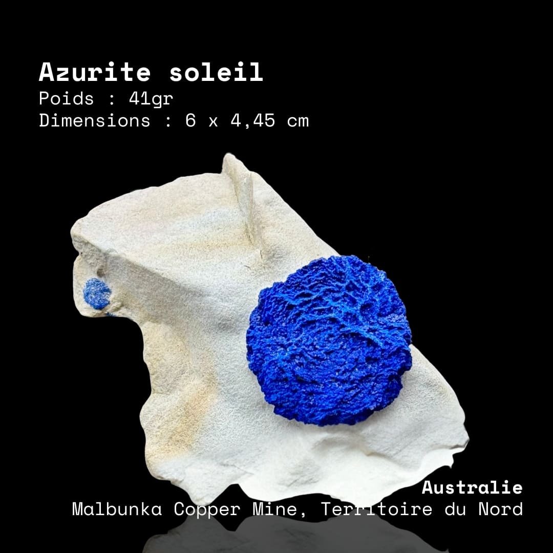 Azurite "Soleil" Solitaire sur Matrice Blanche - Australie #03