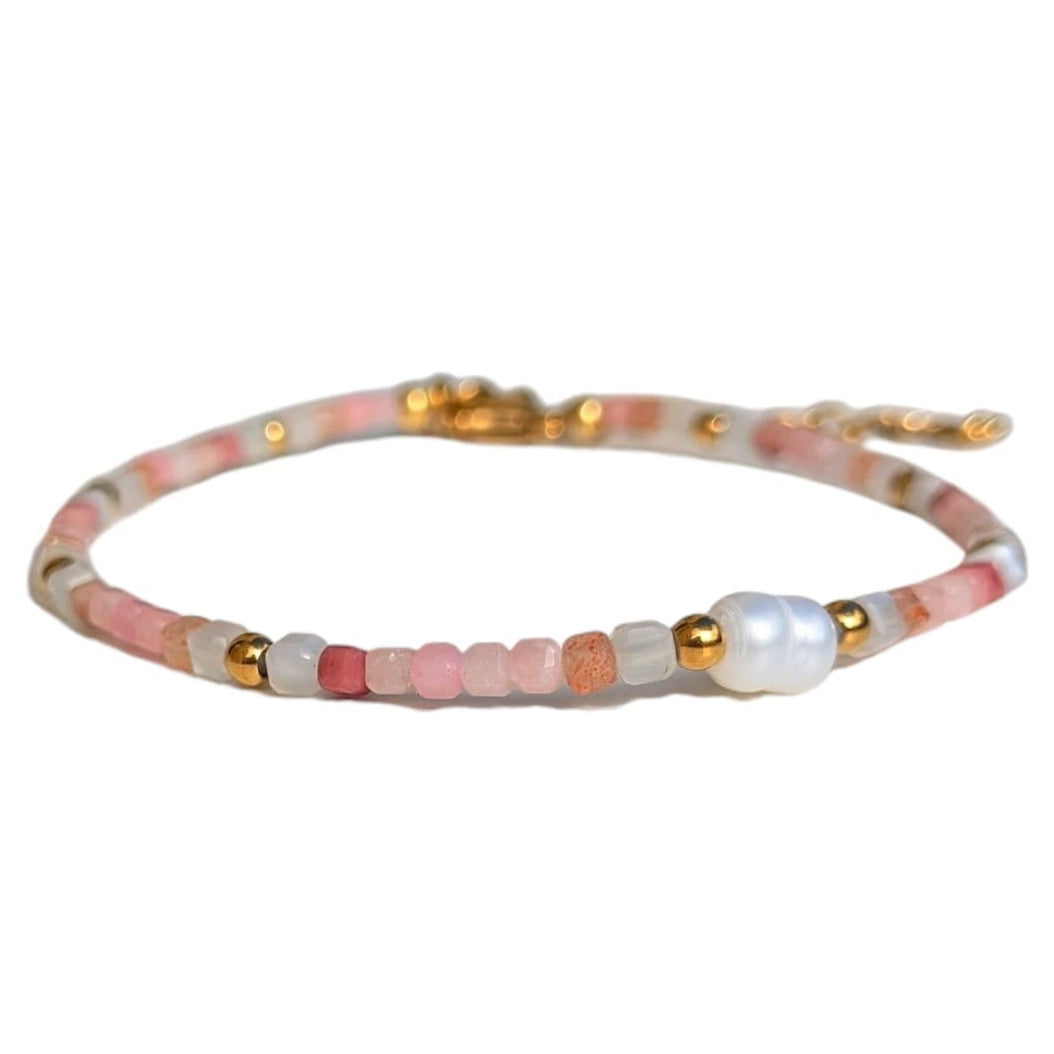 bracelet pierre naturelle quartz rose et opale rose