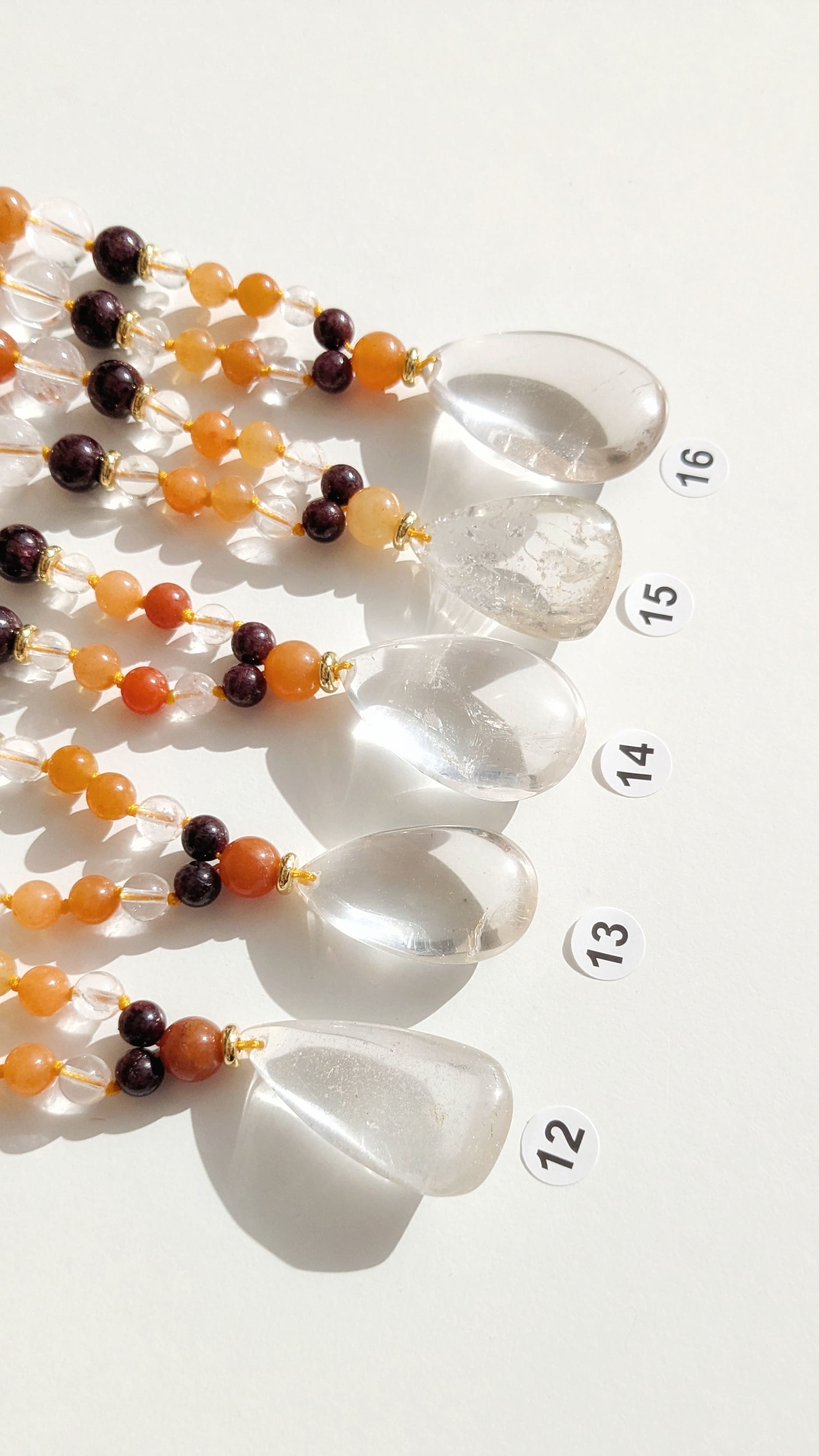 Collier mala "J’OSE" — Aventurine orange, Grenat & Cristal de roche