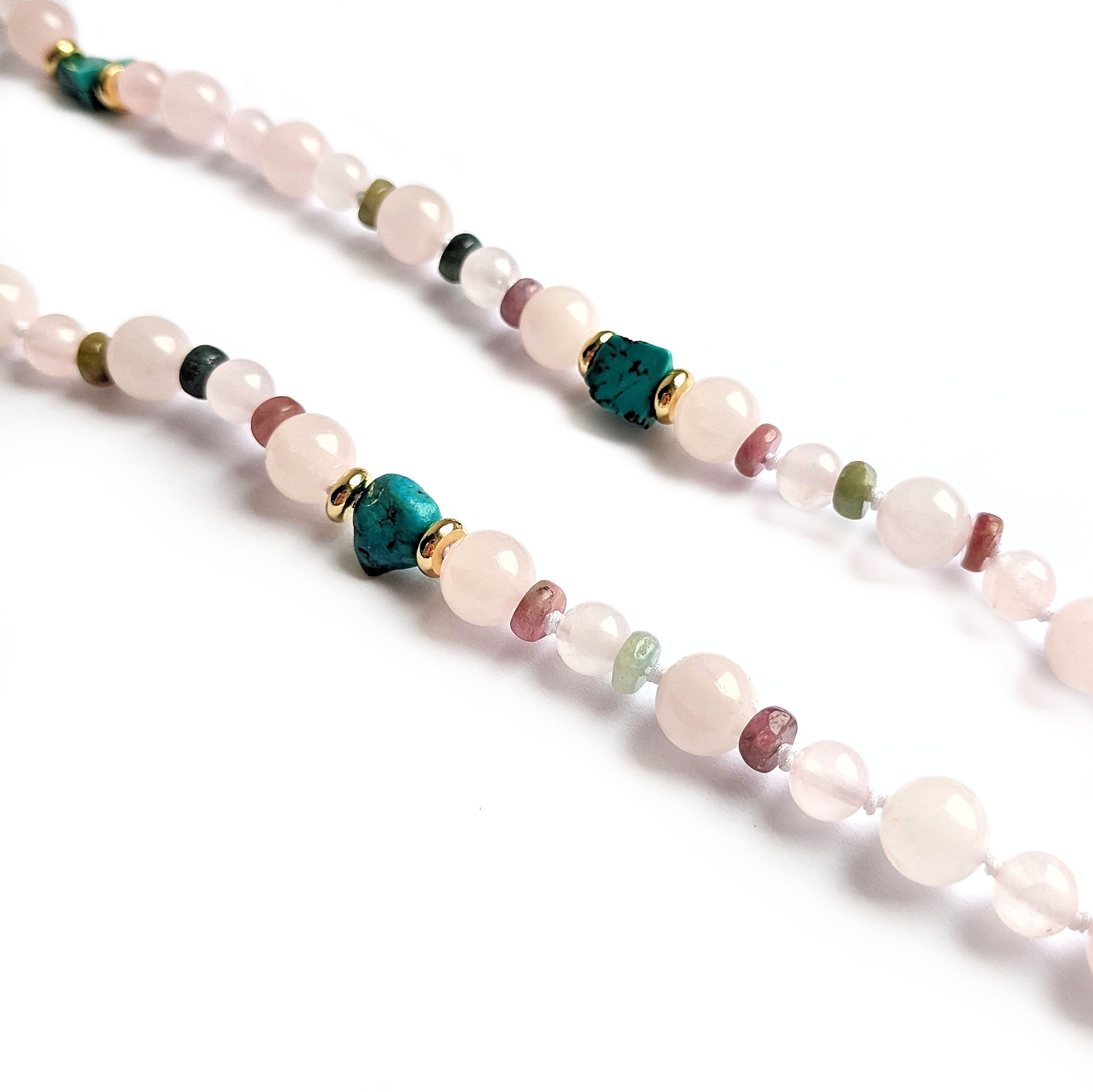 collier mala perles quartz rose