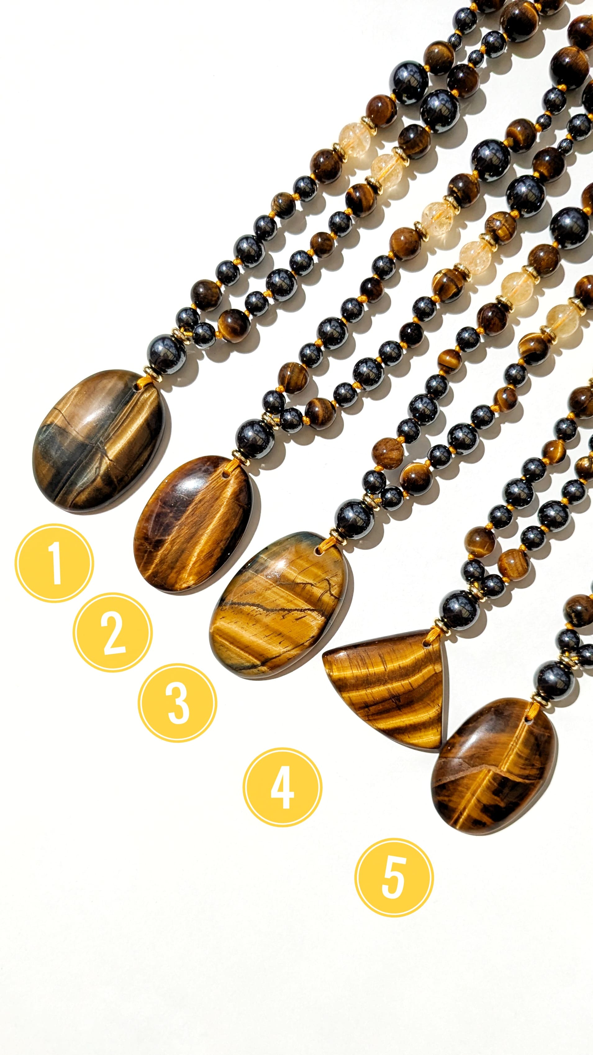 Collier mala "JE PRENDS MA PLACE" - Hématite Oeil de tigre et Citrine