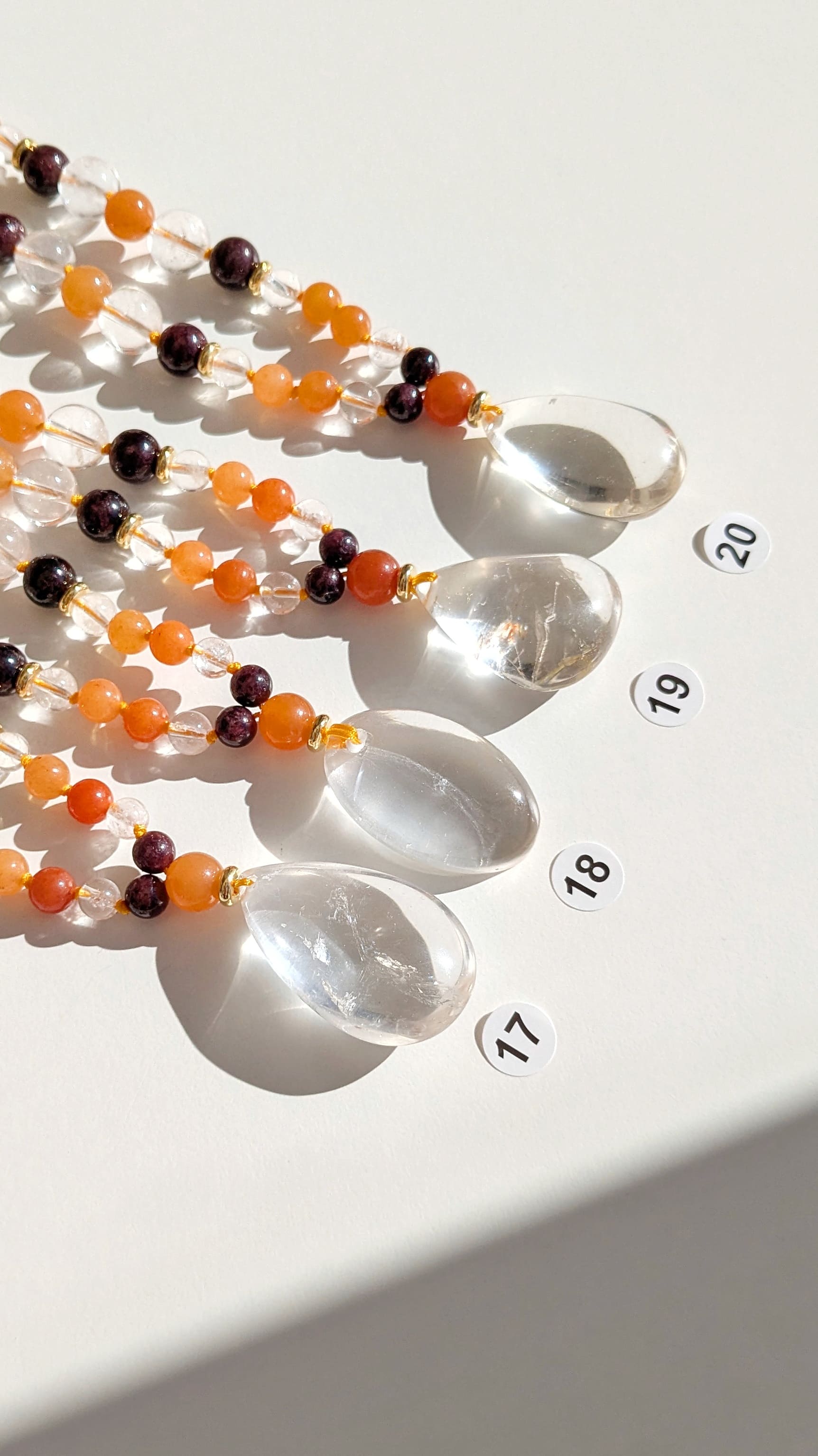 Collier mala "J’OSE" — Aventurine orange, Grenat & Cristal de roche
