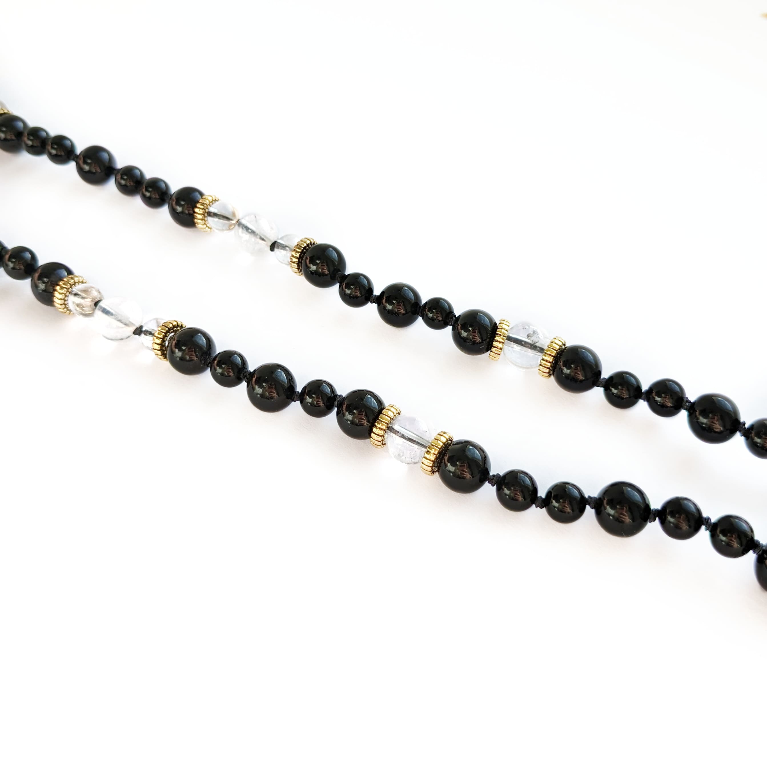 colliers mala perles en tourmaline noire et cristal de roche