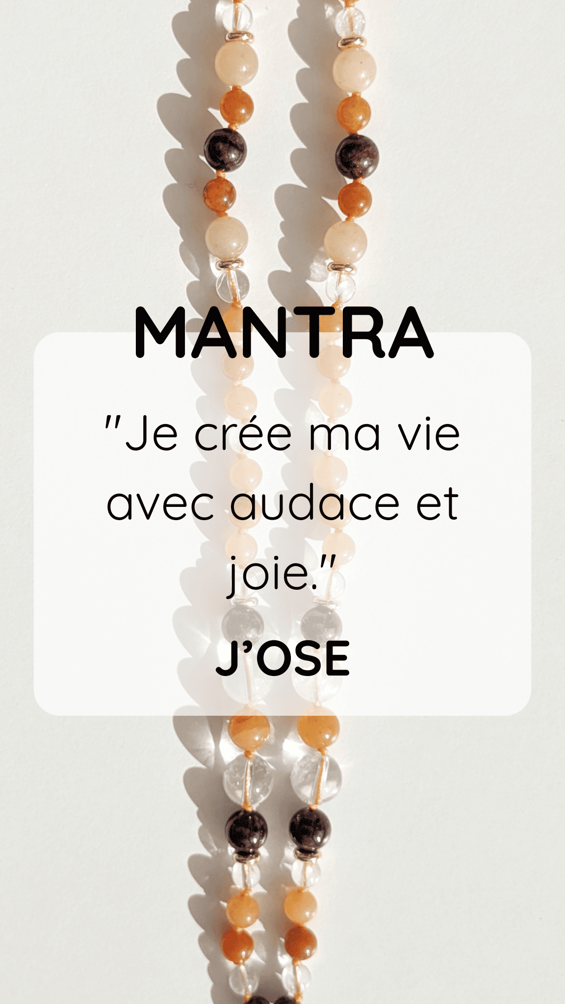 Collier mala "J’OSE" — Aventurine orange, Grenat & Cristal de roche