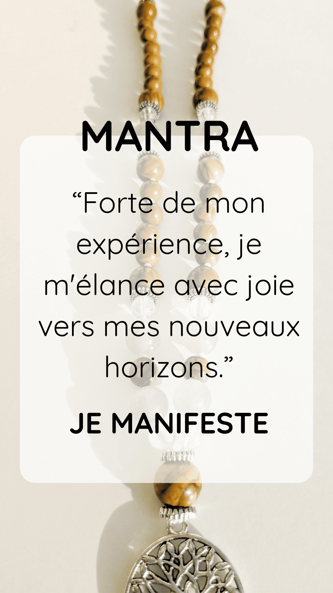 Collier mala "Je manifeste" - Aventurine, Cristal de roche, Bois fossile