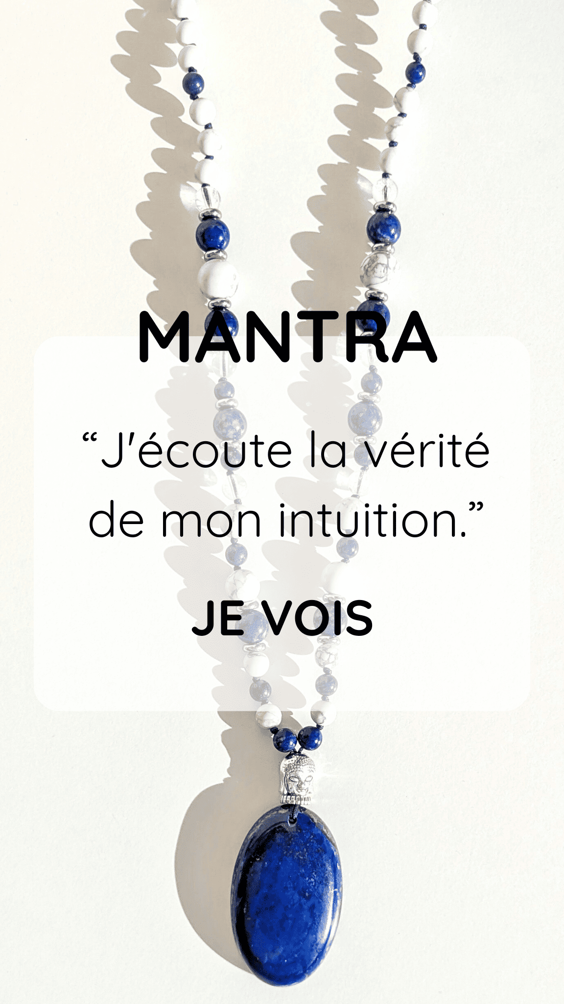 Collier mala "Je vois" - Lapis-lazuli, Howlite, Cristal de roche