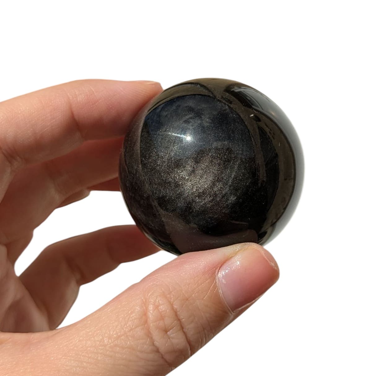 sphère pierre naturelle obsidienne argentée