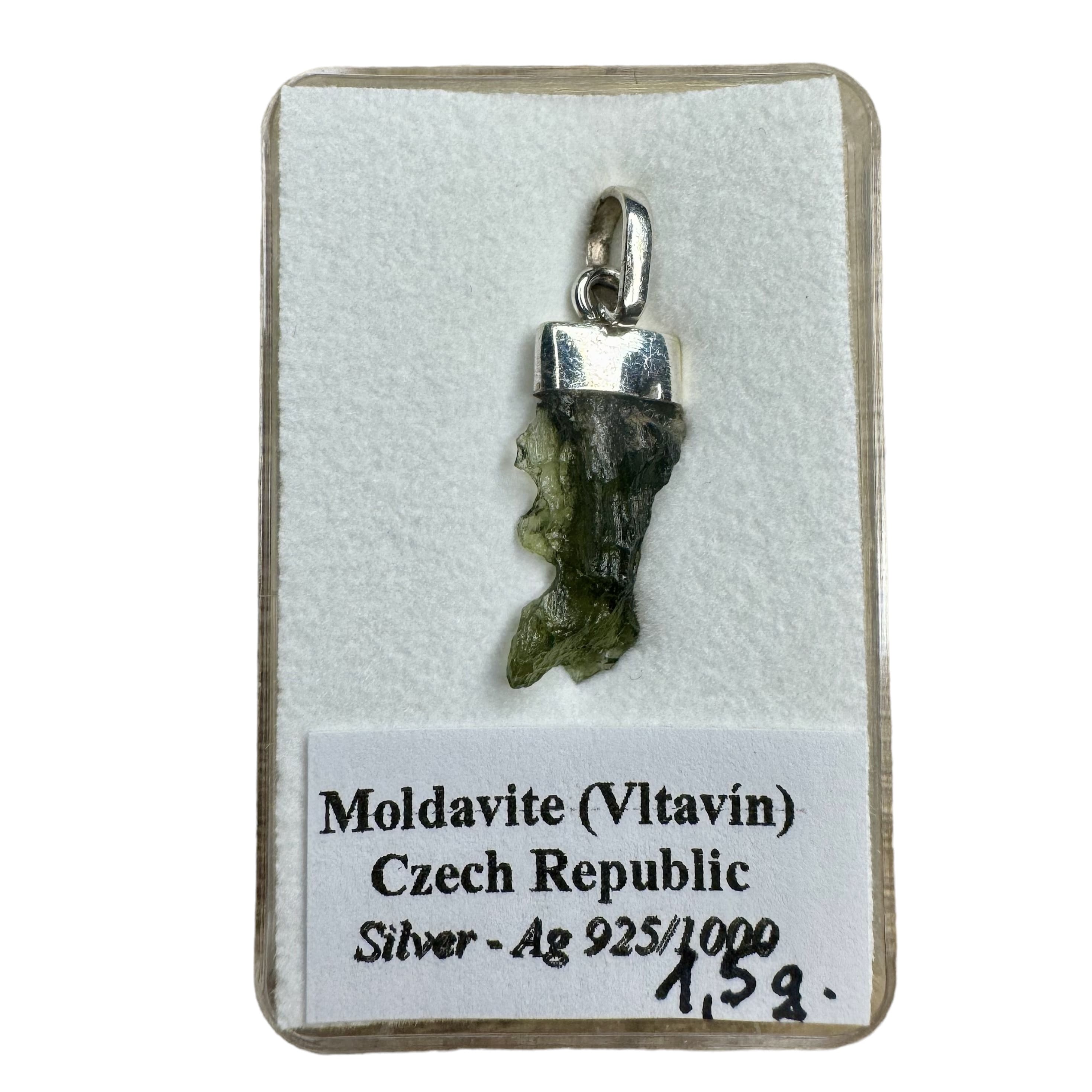 pendentif en moldavite sur argent