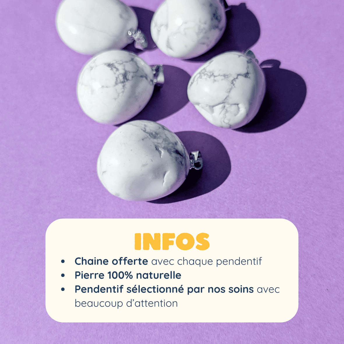 Pendentif en Howlite Roulée – Apaisement et Sérénité
