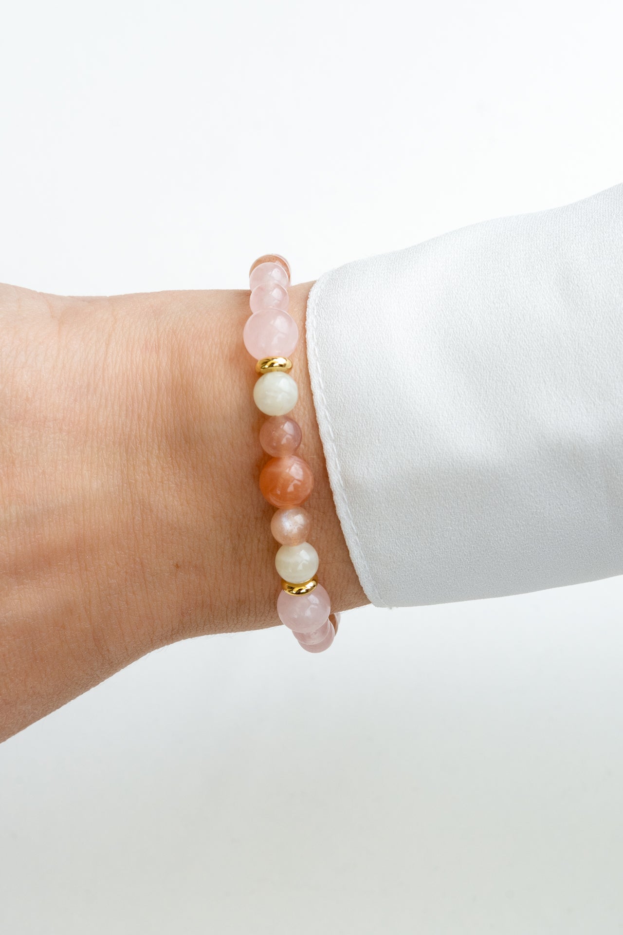 Collier mala "JE CÉLÈBRE" - Quartz rose et Pierre de lune