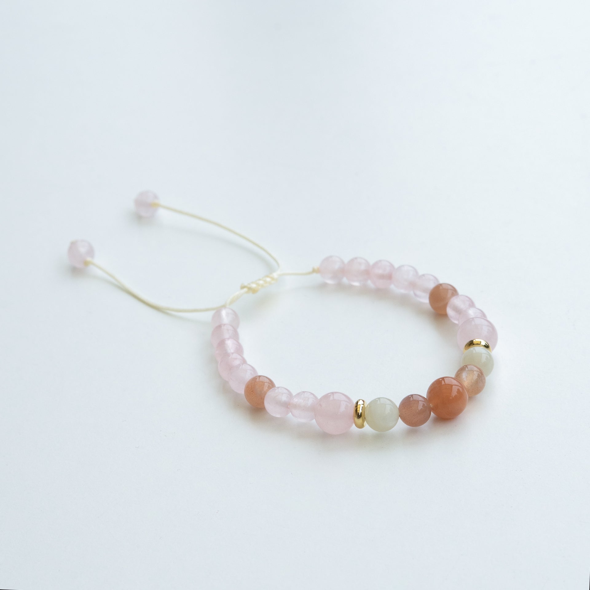 Collier mala "JE CÉLÈBRE" - Quartz rose et Pierre de lune
