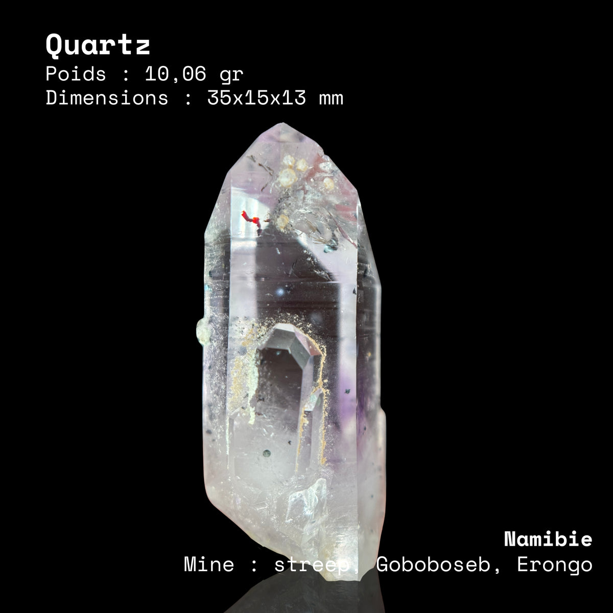 Quartz fantôme d'améthyste harlequin (Streep, Goboboseb)