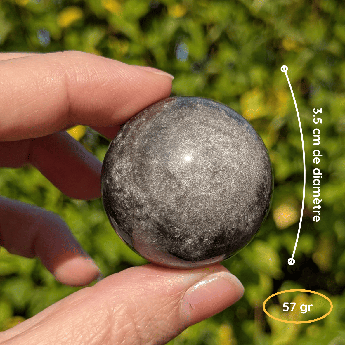 Sphère obsidienne argentée
