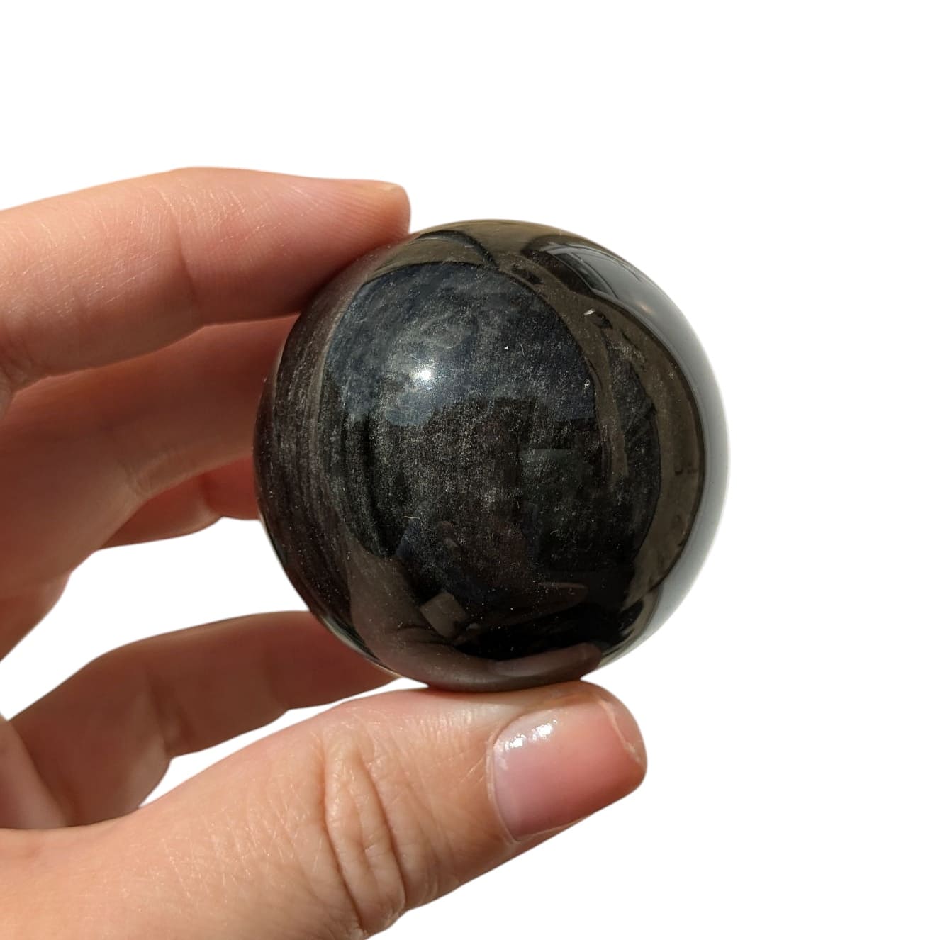 sphère en pierre obsidienne argentée