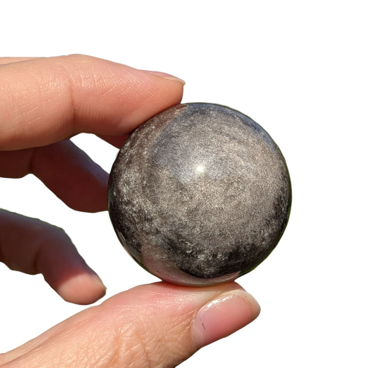 Sphère obsidienne argentée