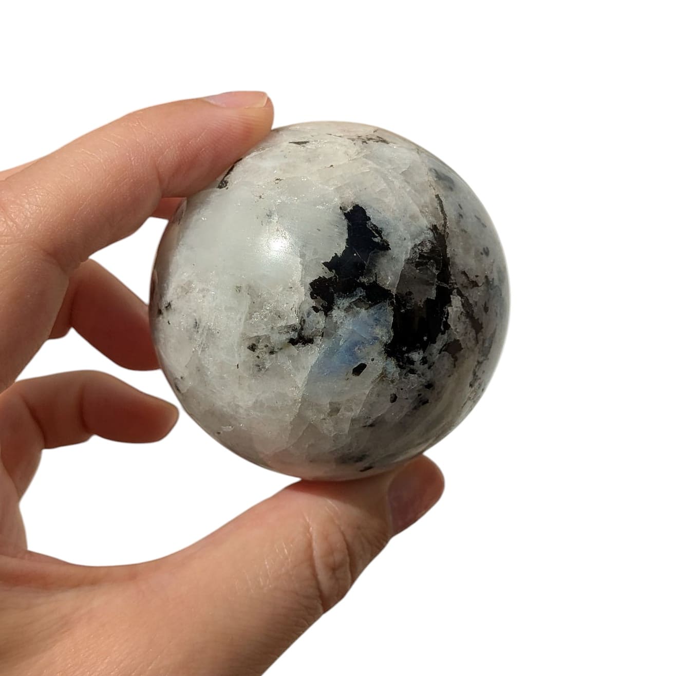 sphère en pierre labradorite blanche